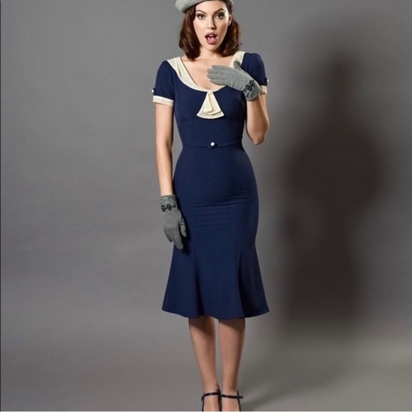 NWT Stop Staring Raileen Pin-Up Navy Dress, Size Small - Picture 1 of 11
